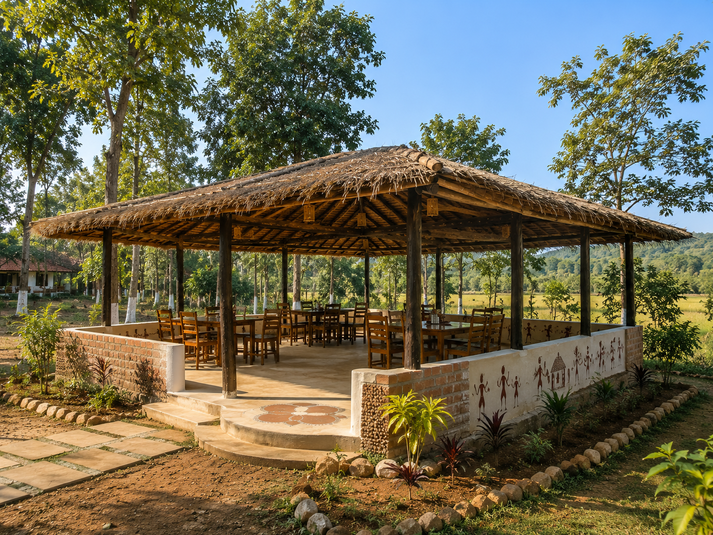 Outdoor dining Satpura Tiger Trails farm to table restaurant Madhya Pradesh